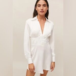 Urban Outfitters White Silk-like Corset Style Long Sleeve Mini Dress